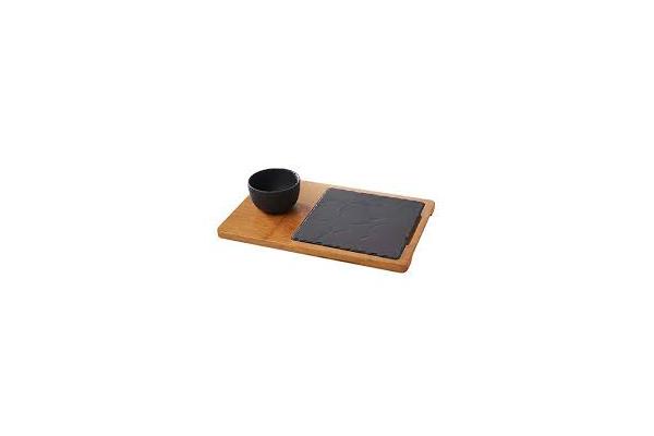 PLATEAU POUR ASSIETTE CARREE 20CM + BOL 25CL BASALT 2