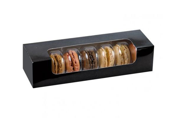 Scatola cartone nera con finestra per 7 macarons 1